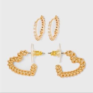 Sugarfix By Baublebar Crystal and Gold Beaded Hoop Earring Set 2pc Gold …